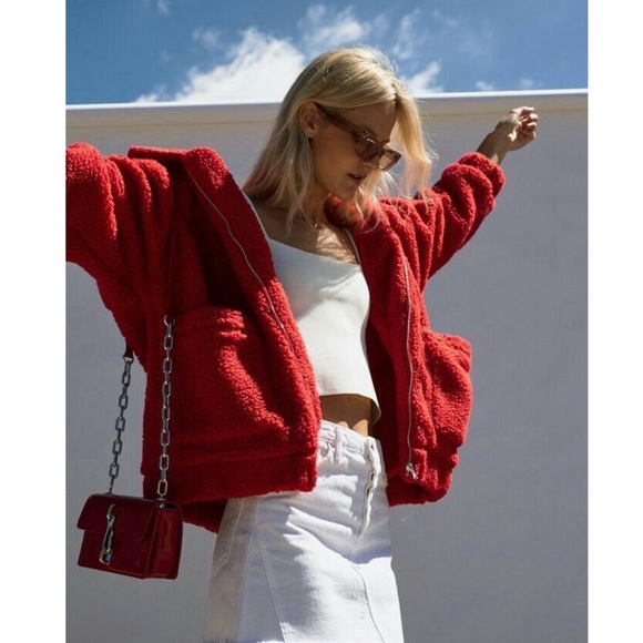 OVERSIZED TEDDY JACKET, RED - Picture 4 of 4